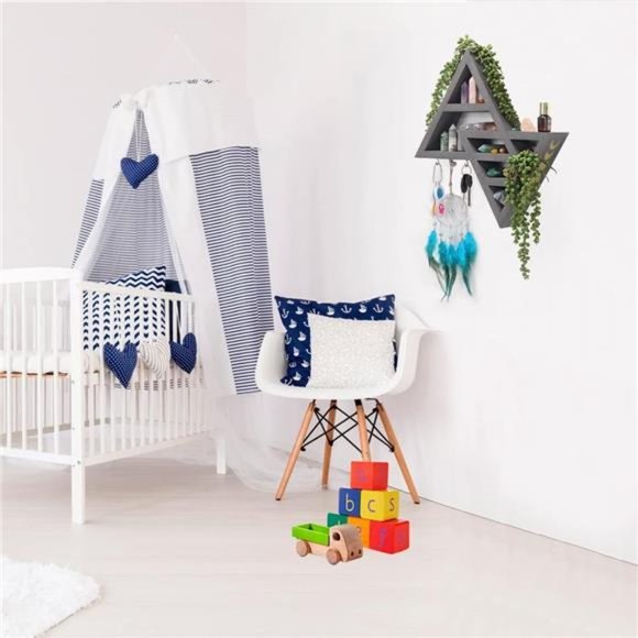 Moon Phase Triangle Shelf with Hooks - Rustic Moon Shelf for Crystals- Grey - Picture 6 of 7